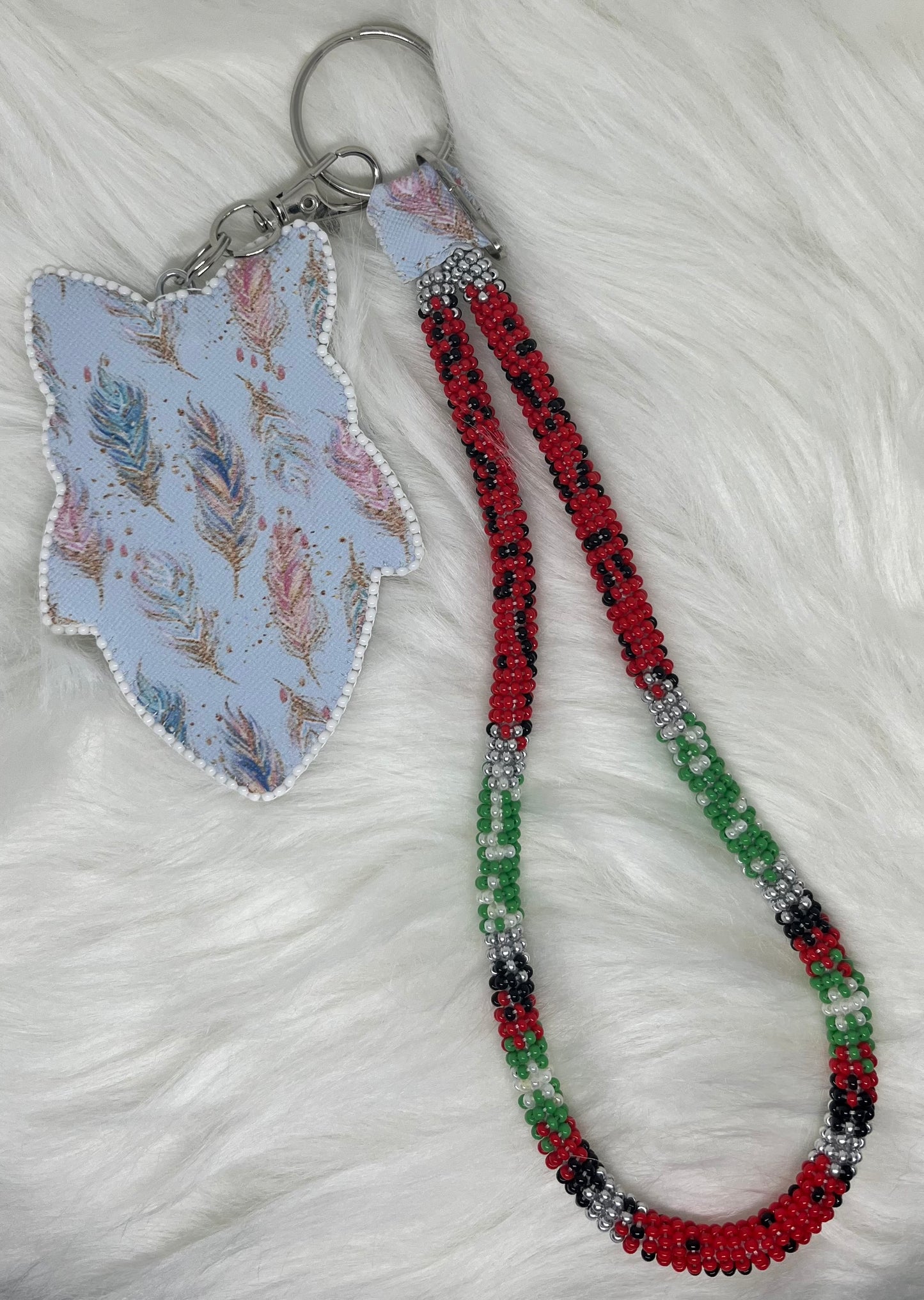 Beaded Keychain with Strawberry Flower Design