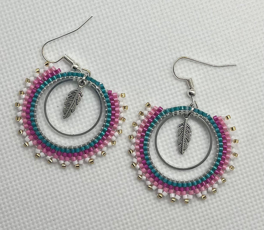 Beaded hoop earrings 25 mm rings